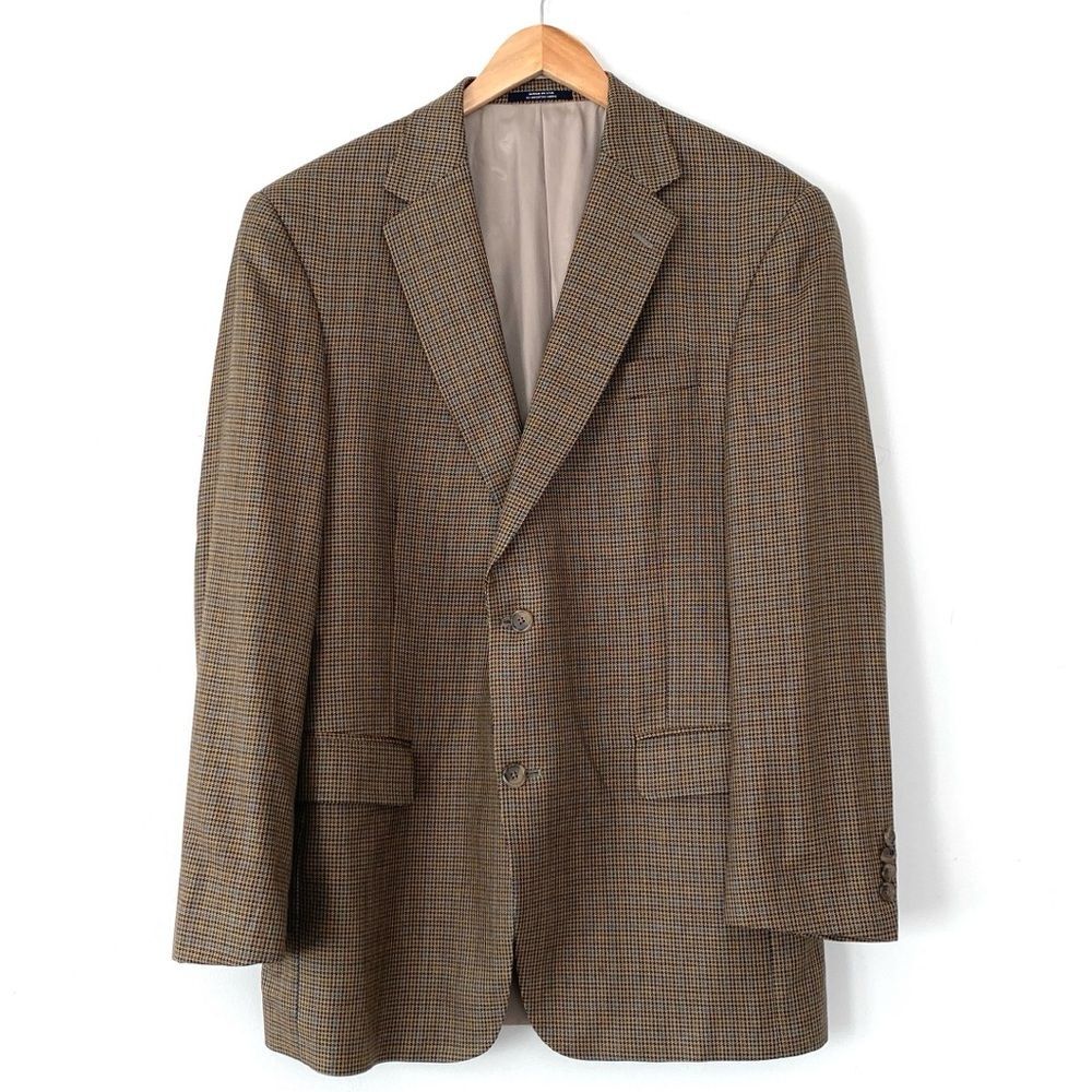 Hart Schaffer Marx x Nordstrom Brown Houndstooth Wool Blazer 40R Union Made USA